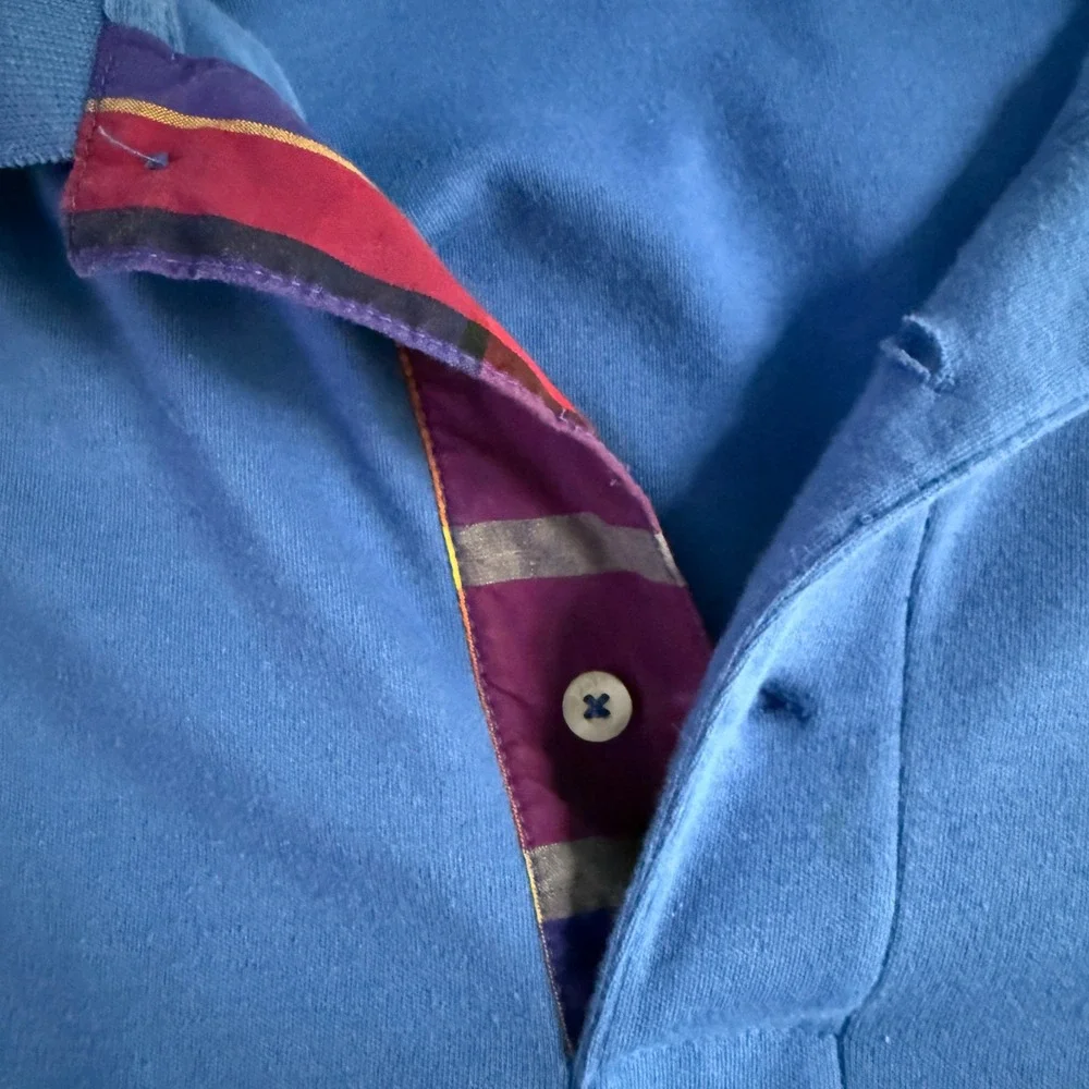 Polo Ralph Lauren Vintage Golf Crest Polo Shirt Blue Large Fit XL Plaid Placket